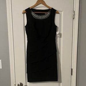 dressbarn Black Mini Dress with Pearl Embellishment